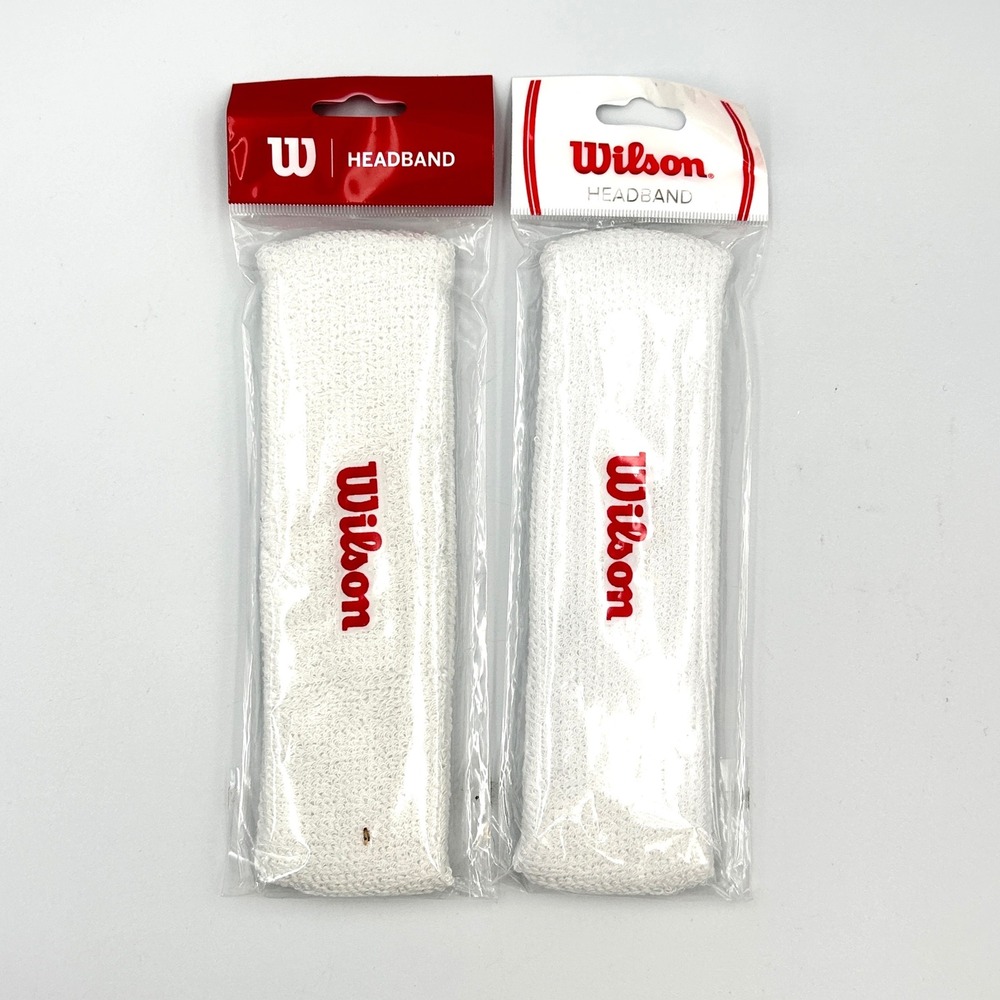 Wilson Headband‎ Unisex Terry Cloth 2 Pack Tennis Pickleball Sweatband White NEW